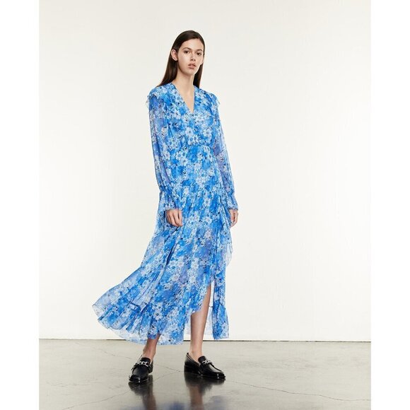 💕THE KOOPLES💕 Long Dress ~ Blue Floral Print Size 3 = EU 40 Large - Picture 2 of 16